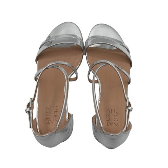 Naturalizer June Metallic Silver Crisscross Block Heel Dress Sandals Size 10W - Picture 6 of 10
